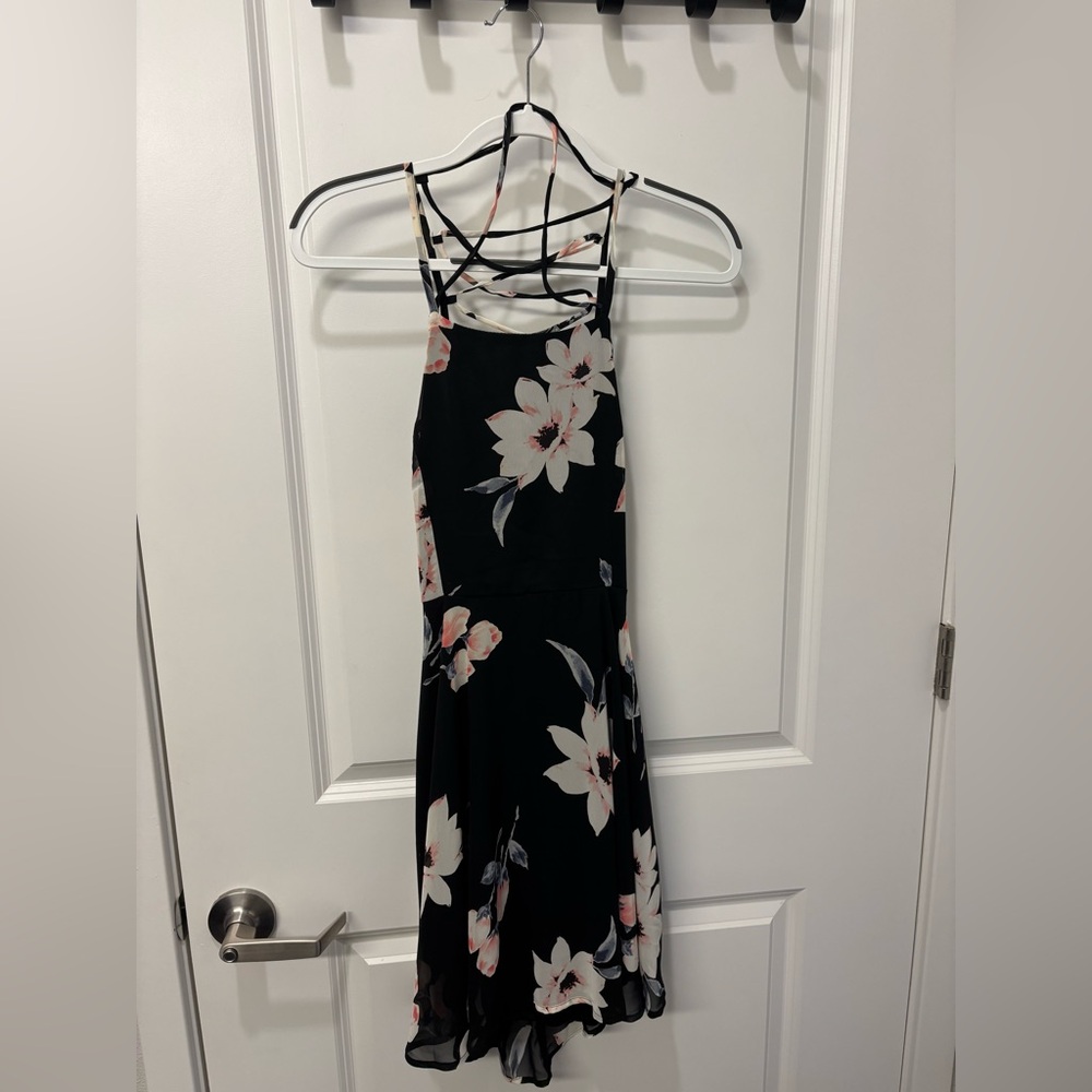 Lulu's Black and Pink Floral Backless Dress